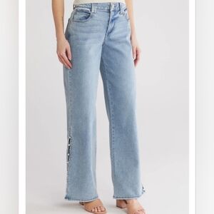 NWT Democracy High Waist Faux Pearl Wide Leg Jeans